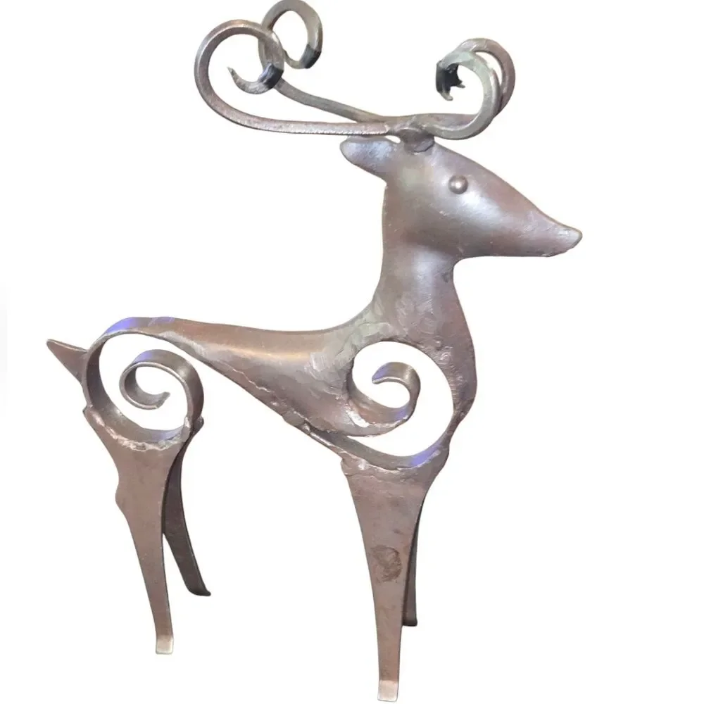 Brutalist Style Primitive Hand Crafted Welded Forged‎ Iron Reindeer 9.5